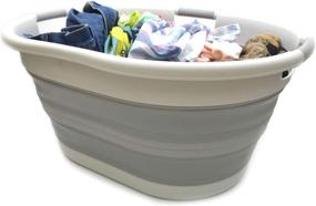 img 3 attached to 👕 Collapsible Plastic Laundry Basket - 57L (15 Gallons) SAMMART - Oval Tub with 3 Handles - Portable Washing Tub, Space-Saving Laundry Hamper - Water Capacity: 44L / 11.6 Gallon - Color: Grey