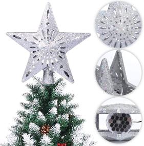 img 1 attached to 🌟 Lighted Star Tree Topper with LED Rotating Star and Snowflake Projector - 3D Glitter Silver Tree Star Topper for Christmas Tree Decorations and Holiday Party Decor