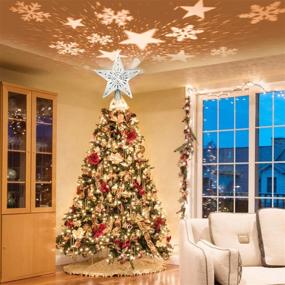 img 3 attached to 🌟 Lighted Star Tree Topper with LED Rotating Star and Snowflake Projector - 3D Glitter Silver Tree Star Topper for Christmas Tree Decorations and Holiday Party Decor