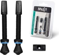 milkit bike tubeless presta valve stem kit - includes valve cores & removal tool - pack of 2, black logo