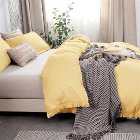 img 2 attached to 🛏️ Nankusa Yellow Duvet Cover Set - Full/Queen Size, 3-Piece Bedding Set with Tassels, Zipper Closure & Corner Ties - 100% Washed Microfiber, Ultra-Soft and Durable