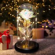 🌈 enchanting rainbow galaxy rose in glass dome: perfect christmas rose gifts for women - forever artificial flower depicting magical glow, led light illuminated! ideal christmas/birthday presents for mom/wife/girlfriend/friend - unique and beautiful! logo