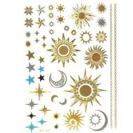 allydrew metallic gold, silver, and black body art temporary tattoos - sun, moon, stars logo