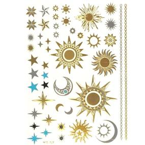 img 2 attached to Allydrew Metallic Gold, Silver, and Black Body Art Temporary Tattoos - Sun, Moon, Stars