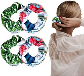 img 4 attached to 🌴 AuroTrends Oversize Hair Scrunchies for Wet Hair - 4Pack Tropical Set