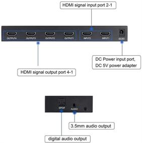 img 2 attached to 🔌 Разделитель HDMI-аудиоэкстрактора с переключателем 4K@60Hz 2x4 с пультом дистанционного управления, MOYOON 2-портовое HDMI-переключатель с аудио SPDIF 3,5 мм, поддерживает 4K, 3D, HDMI2.0, HDCP2.2 для телевизора, Blu-Ray, Fire Stick, Xbox, PS5.