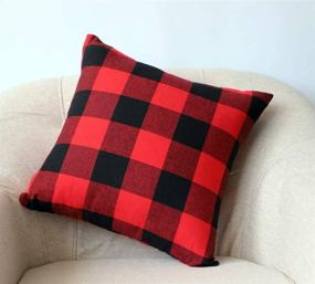 img 3 attached to Jashem Plaid Throw Pillow Cover 18x18 Inch: Stylish Black and 🔴 Red Buffalo Check Cushion Cover for Modern Home Decor (Set of 2)