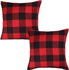 img 4 attached to Jashem Plaid Throw Pillow Cover 18x18 Inch: Stylish Black and 🔴 Red Buffalo Check Cushion Cover for Modern Home Decor (Set of 2)