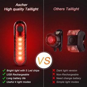 img 2 attached to 🚲 Ascher USB Rechargeable LED Bike Tail Light 2 Pack: Bright Bicycle Rear Cycling Safety Flashlight with 330mah Lithium Battery and 4 Light Mode Options, Includes 2 USB Cables