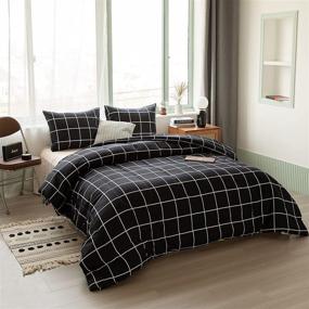 img 1 attached to 🛏️ Комплект одеяла Bedbay Black Grid: Ультраприятное покрывало размера Queen в черно-белую клетку с 1 одеялом и 2 наволочками