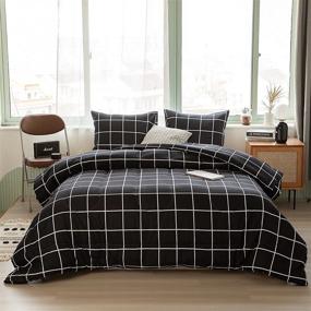 img 3 attached to 🛏️ Комплект одеяла Bedbay Black Grid: Ультраприятное покрывало размера Queen в черно-белую клетку с 1 одеялом и 2 наволочками