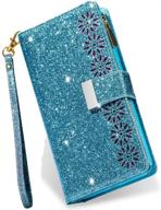 📱 kudex iphone 12 pro max case wallet with card holder - sparkly glitter flip pu leather magnetic kickstand zipper wallet case with card slot and wrist strap for iphone 12 pro max 6.7inch 5g (blue) logo