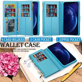 img 1 attached to 📱 Kudex iPhone 12 Pro Max Case Wallet with Card Holder - Sparkly Glitter Flip PU Leather Magnetic Kickstand Zipper Wallet Case with Card Slot and Wrist Strap for iPhone 12 Pro Max 6.7inch 5G (Blue)