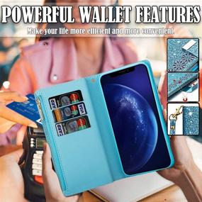 img 2 attached to 📱 Kudex iPhone 12 Pro Max Case Wallet with Card Holder - Sparkly Glitter Flip PU Leather Magnetic Kickstand Zipper Wallet Case with Card Slot and Wrist Strap for iPhone 12 Pro Max 6.7inch 5G (Blue)