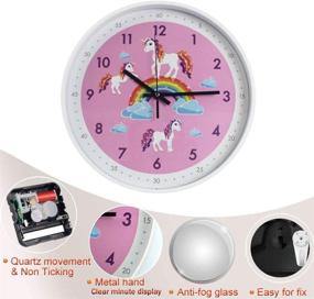 img 2 attached to 🕒 Silent Non-Ticking Pink Wall Clock for Kids Room, Office, School, Bedroom, Kitchen, Classroom - 12 inch Children's Décor Quiet Clocks