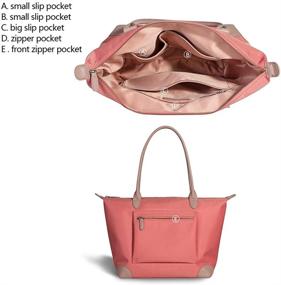 img 1 attached to 👜 Большая сумка из нейлона с кожаными ручками для женщин - водонепроницаемая молния для путешествий, работы и плеча для дам.