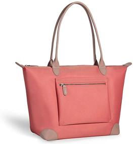 img 4 attached to 👜 Большая сумка из нейлона с кожаными ручками для женщин - водонепроницаемая молния для путешествий, работы и плеча для дам.