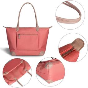 img 2 attached to 👜 Большая сумка из нейлона с кожаными ручками для женщин - водонепроницаемая молния для путешествий, работы и плеча для дам.