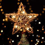 🌟 vintage rattan christmas tree topper star with 15 led lights - rocinha rustic toppers for trees, festive star tree topper decoration for christmas (warm white lights) logo