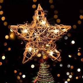 img 4 attached to 🌟 Vintage Rattan Christmas Tree Topper Star with 15 LED Lights - Rocinha Rustic Toppers for Trees, Festive Star Tree Topper Decoration for Christmas (Warm White Lights)