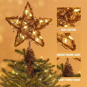 img 2 attached to 🌟 Vintage Rattan Christmas Tree Topper Star with 15 LED Lights - Rocinha Rustic Toppers for Trees, Festive Star Tree Topper Decoration for Christmas (Warm White Lights)