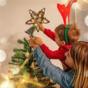 img 3 attached to 🌟 Vintage Rattan Christmas Tree Topper Star with 15 LED Lights - Rocinha Rustic Toppers for Trees, Festive Star Tree Topper Decoration for Christmas (Warm White Lights)