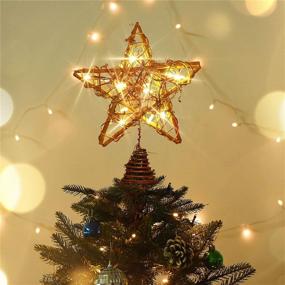 img 1 attached to 🌟 Vintage Rattan Christmas Tree Topper Star with 15 LED Lights - Rocinha Rustic Toppers for Trees, Festive Star Tree Topper Decoration for Christmas (Warm White Lights)