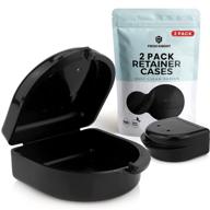retainer case (2 pack) with vent holes - ideal for dentures, mouth guards, aligners - black retainer cases logo
