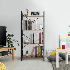 img 3 attached to 📚 Haton Bookshelf, 4-Tier Industrial Rustic Wood Bookcase with Metal Frame, Modern Home Decor for Living Room, Bedroom, and Office, Brown/Black