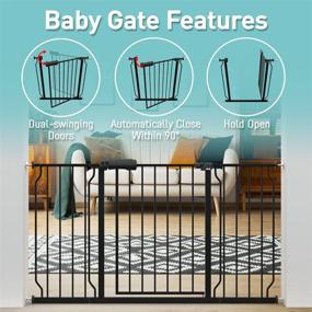 img 2 attached to 🚪 Premium WAOWAO Baby Gate: Extra Wide, Auto Close, Pressure Mounted, Black Metal for Safety -Perfect for Stairs, Doorways, Kitchen (24.02-76.38 inch)