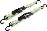 🟢 green premium ratchet tie downs - 2 pack, 8 feet - 500 lbs load capacity - 1,500 lbs break strength - ideal for securing appliances, lawn equipment, motorcycles, and more - cargo straps logo