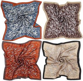 img 4 attached to 🧣 Stylish Square Satin Silk Scarves for Women - Set of 4 Lightweight Hair Scarves with Chic Prints - 27 x 27 inches