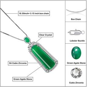 img 2 attached to 💎 Cinsionze Women Agate Pendant Necklace - Carnelian Emerald Green Rectangle Gemstone, Luxury Crystal, Cubic Zirconia Diamonds, 21inch Silver Plated Box Chain, Ideal Gifts for Females and Girls