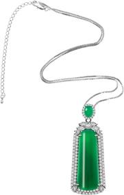 img 1 attached to 💎 Cinsionze Women Agate Pendant Necklace - Carnelian Emerald Green Rectangle Gemstone, Luxury Crystal, Cubic Zirconia Diamonds, 21inch Silver Plated Box Chain, Ideal Gifts for Females and Girls