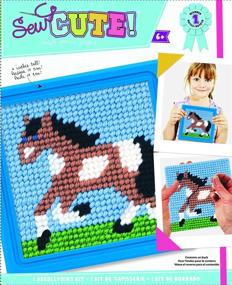 img 2 attached to 🐴 Colorbok Q2342A Horse Learn to Stitch Needlepoint Kit, 6" x 6" with Blue Frame
