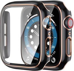 img 4 attached to Улучшенная защита: набор из 2 чехлов Anwaut с защитным стеклом для Apple Watch Series 3/2/1 38 мм - полное покрытие защитой, аксессуары с защитным стеклом, черный/розовое золото