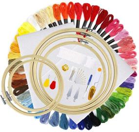 img 4 attached to 🧵 Complete Hand Embroidery Kit: 50 Colorful Threads, Embroidery Hoops & Cross Stitch Set for Adults and Kids Beginners (50 Colors)
