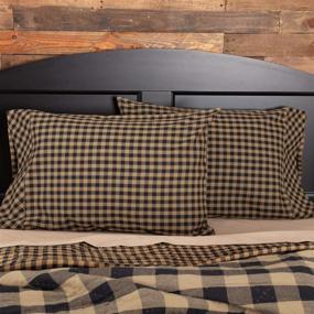 img 2 attached to 🏴 VHC Brands Black Check Standard Pillow Case Set of 2 - 21x30, Country Rustic Design in Black and Tan