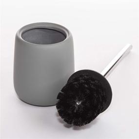 img 2 attached to 🚽 Silicone Coated Ceramic Toilet Brush with Holder - Light Grey Bathroom Cleaner Brush and Holder Set