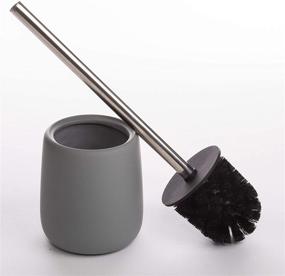 img 1 attached to 🚽 Silicone Coated Ceramic Toilet Brush with Holder - Light Grey Bathroom Cleaner Brush and Holder Set