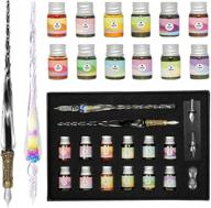 🖋️ essshop glass dipped pens ink set: handmade rainbow crystal dip pen with 12 inks and 2 replace nibs - perfect for signatures, art, and calligraphy beginners logo