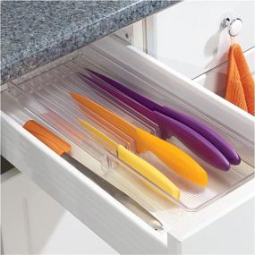 img 3 attached to 🔪 Clear iDesign Linus Kitchen Knife Storage Drawer Organizer - Container for Countertop, Cabinet, Pantry - 16.5" x 6" x 2