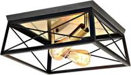 🏡 rustic flush mount light: industrial vintage square cage ceiling fixture with karmiqi's black metal farmhouse touch - perfect for hallways, bedrooms, kitchens, and entryways логотип