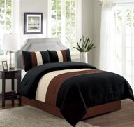 🛏️ elegant grand linen 4 piece queen size bedding - brown/black/beige pin tuck stripe regatta down alternative comforter set 90" x 90 logo