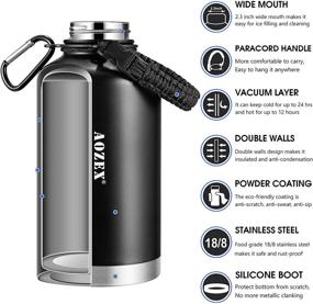 img 3 attached to 🥤 AOZEX Half Gallon Insulated Water Bottle with Straw, 64 oz Stainless Steel Large Metal Water Bottle with Handle, Wide Mouth 1/2 Gallon Big Sports Water Bottle for Gym Workout Camping with Boot, in Black