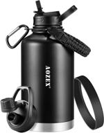 🥤 aozex half gallon insulated water bottle with straw, 64 oz stainless steel large metal water bottle with handle, wide mouth 1/2 gallon big sports water bottle for gym workout camping with boot, in black logo