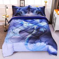 🐉 encoft dragon 3d comforter bedding sets: tencel cotton dragon comforter with 2 pillowcases - dinosaur blue, queen logo