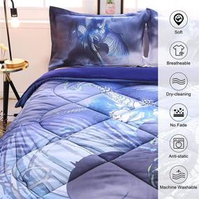 img 2 attached to 🐉 ENCOFT Dragon 3D Comforter Bedding Sets: Tencel Cotton Dragon Comforter with 2 Pillowcases - Dinosaur Blue, Queen