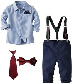 img 4 attached to 👦 Lausana Boy Gentleman Outfits: Long Sleeve Shirt + Suspender Pants + Bow Tie + Tie Wedding Pant Sets (Sizes 2T - 7T)