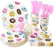 🍩 donut party supplies - complete tableware set for baby shower, birthday, bridal shower, tea party - serves 24 - 168 pieces logo